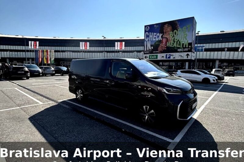 Private transfer van at Bratislava Airport ready for transfer to Vienna city center