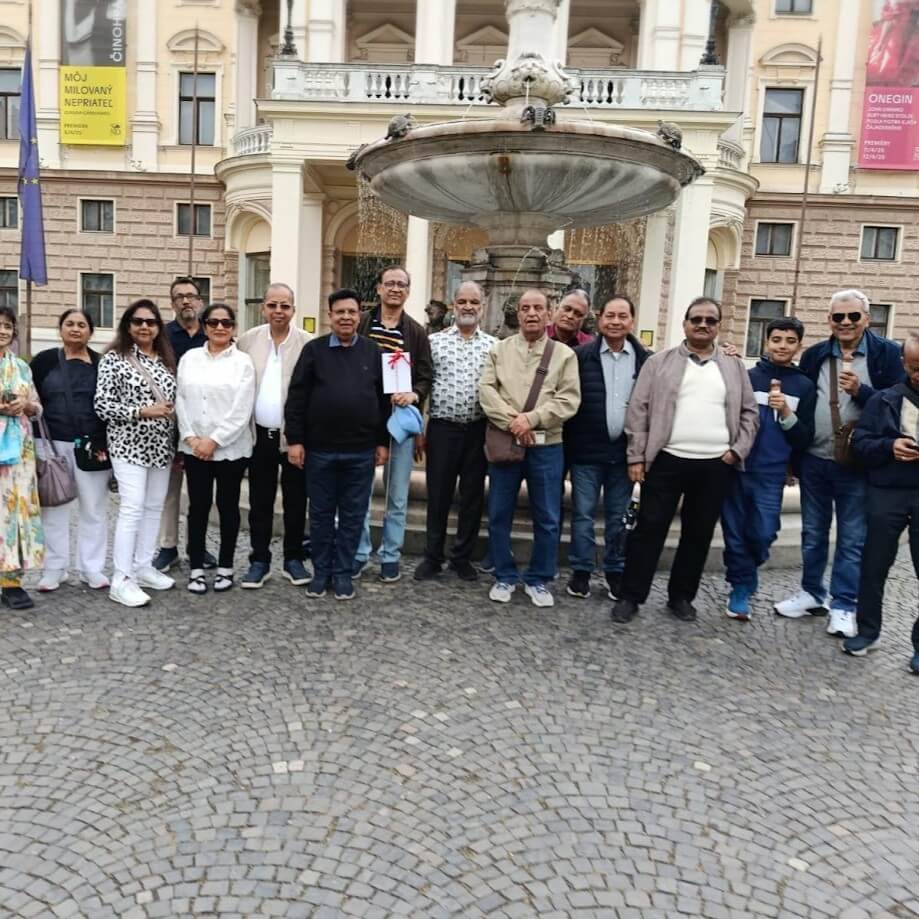 Tour group visiting Bratislava before travelling the Bratislava to Budapest distance
